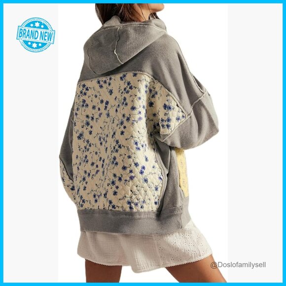 Tops - Oversized Floral Graphic Hoodie Long Sleeve Pullover Sweatshirt Y2K Chic